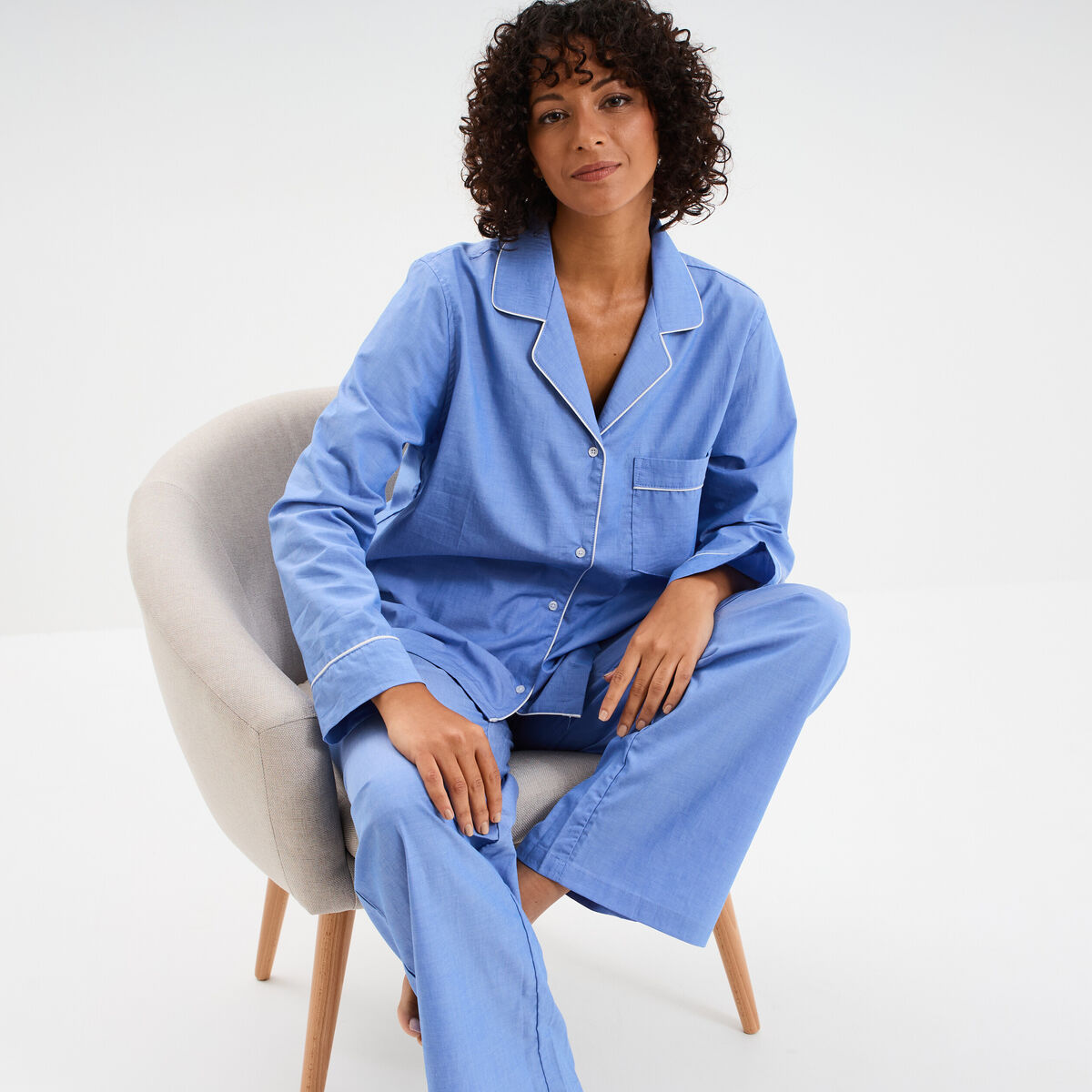 Ensemble pyjama 2 pi&egrave;ces coton bleu clair femme