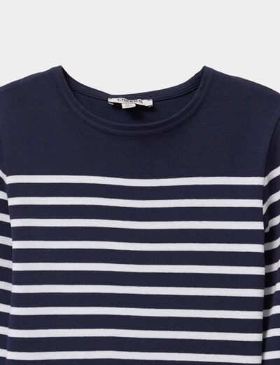 T-shirt marini&egrave;re coton manches longues bleu marine gar&ccedil;on