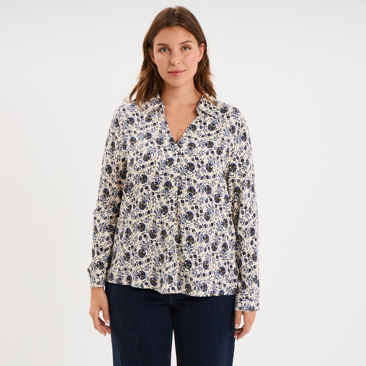 Blouse fluide manches 3/4 ecru femme grande taille