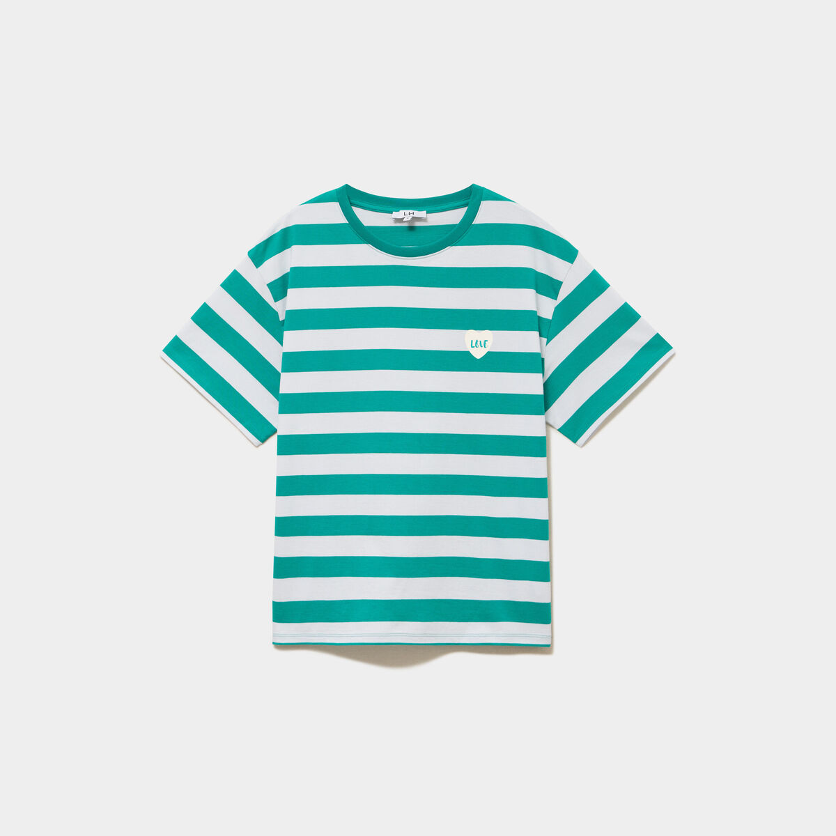 T-shirt droit &agrave; manches courtes coton vert canard femme