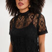 T-shirt dentelle manches courtes noir femme