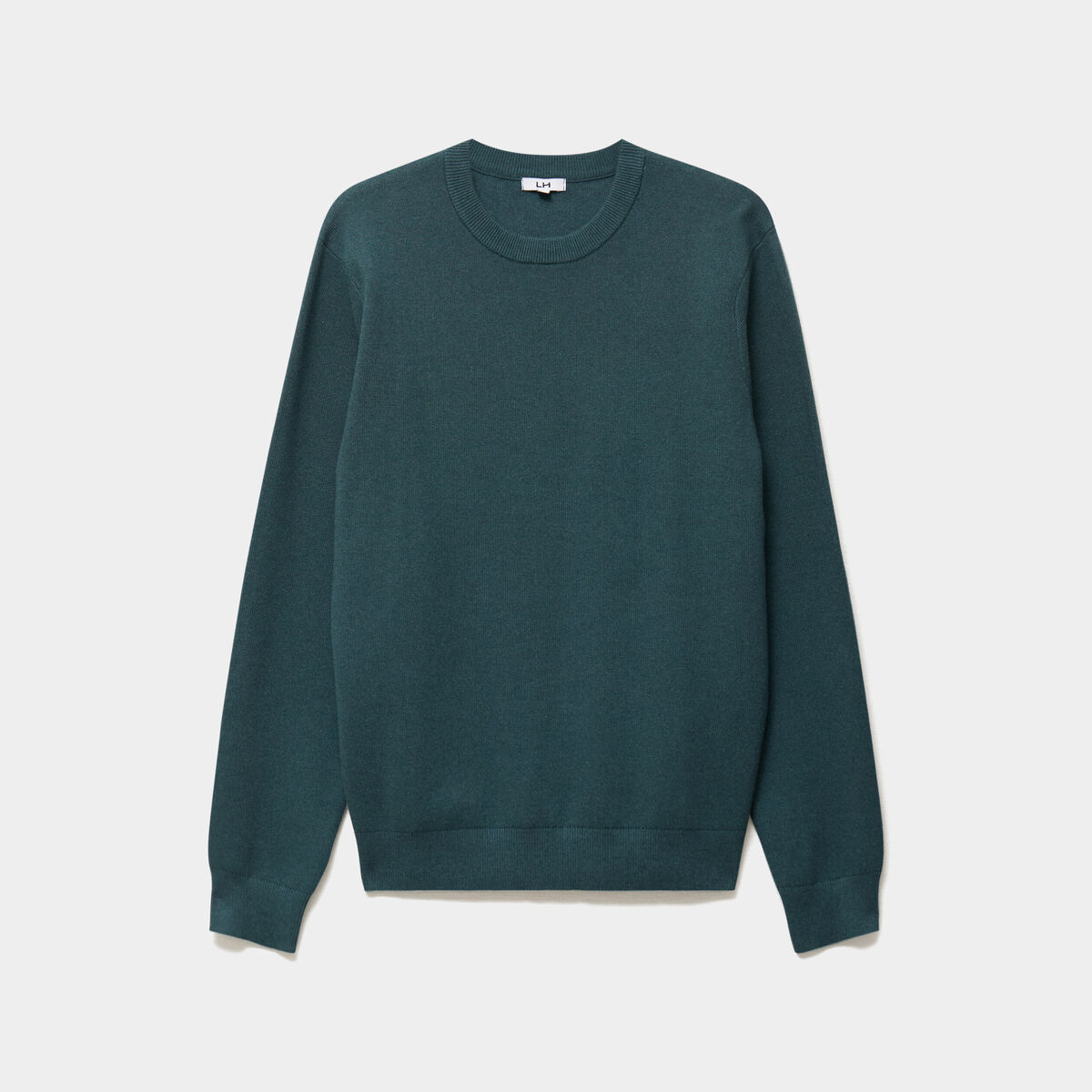 Pull col rond manches longues vert canard homme