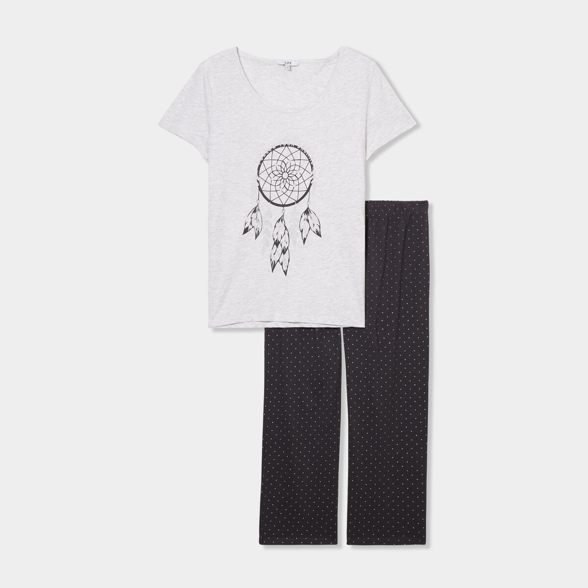 Ensemble pyjama corsaire t-shirt coton gris clair femme