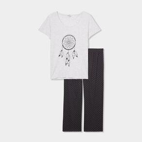 ensemble pyjama corsaire t shirt coton gris clair femme Ensemble pyjama corsaire t-shirt coton gris clair femme