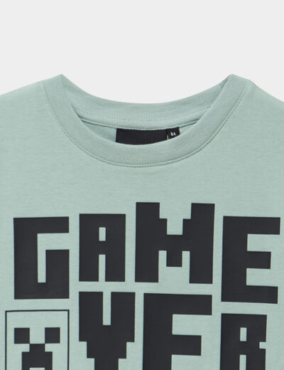 T-shirt manches courtes coton Minecraft vert kaki gar&ccedil;on