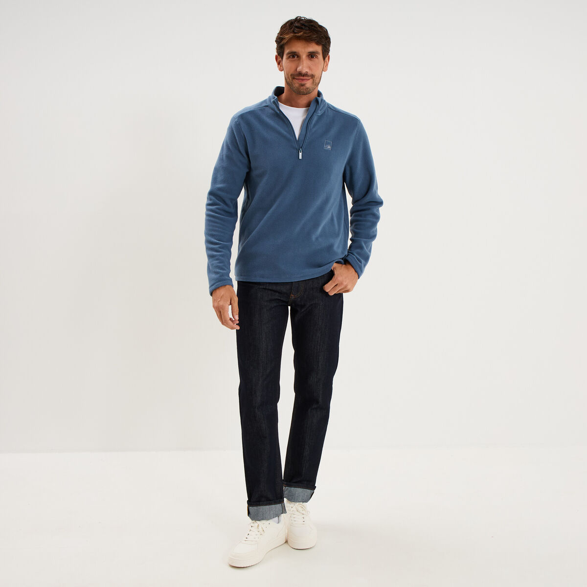 Sweat polaire col camionneur bleu gris homme