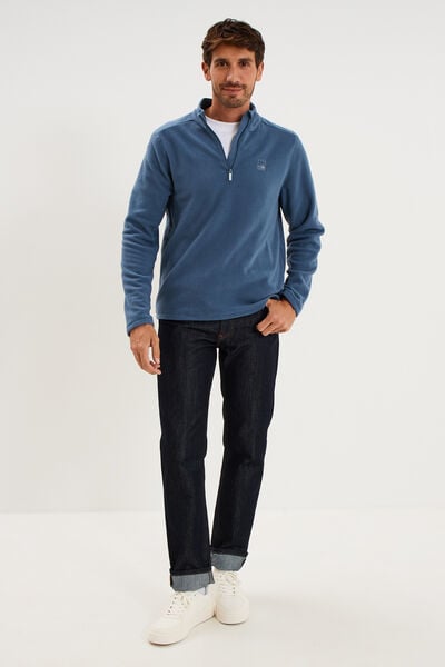 Sweat polaire col camionneur bleu gris homme