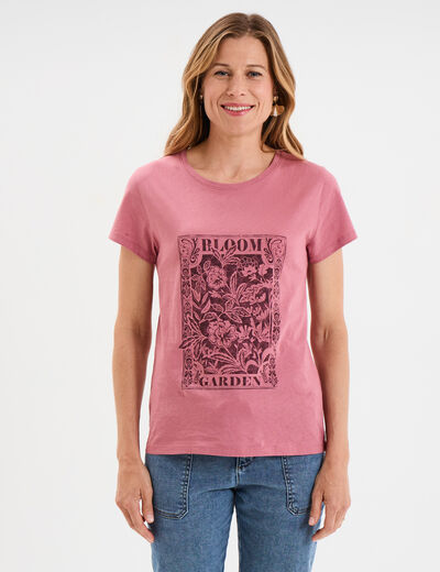 T-shirt ajusté col rond coton Creeks vieux rose femme
