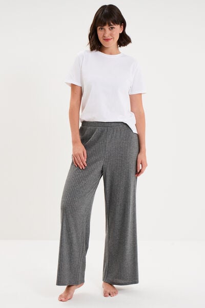 Bas de pyjama large c&ocirc;tel&eacute; long gris fonc&eacute; femme
