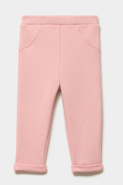 Legging molletonn&eacute; &agrave; paillettes rose poudr&eacute;e b&eacute;b&eacute; fille