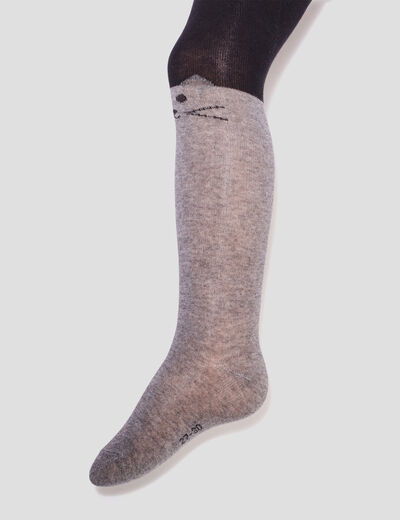 Lot 3 collants coton détail chat gris fille