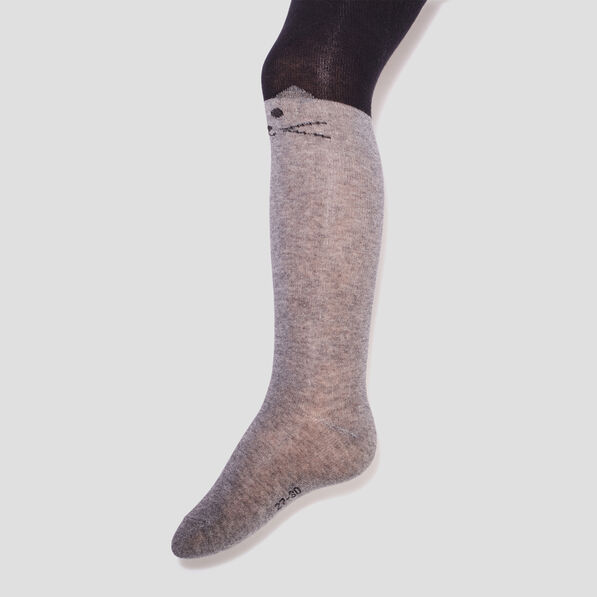 Lot 3 collants coton détail chat gris fille
