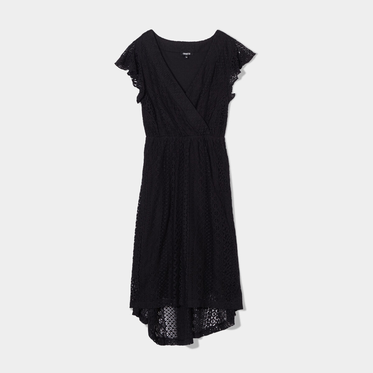Robe longueur genou dentelle &eacute;vas&eacute;e noir femme