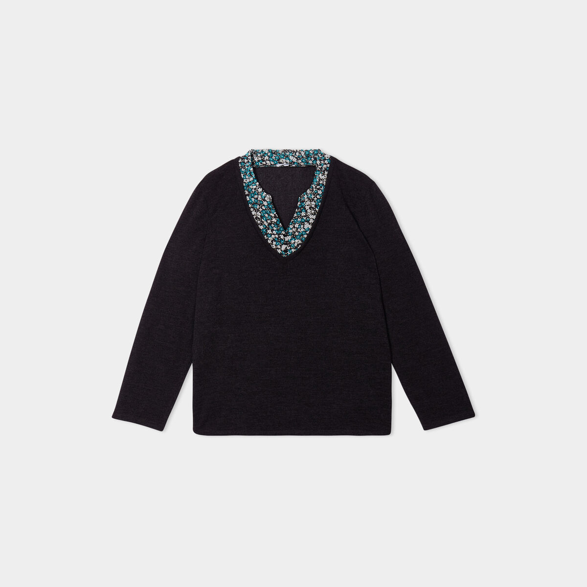 Pull effet 2-en-1 manches 3/4 noir femme grande taille
