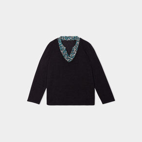 Pull effet 2-en-1 manches 3/4 noir femme grande taille