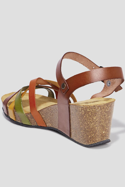 Sandales compensées en cuir multicolore femme