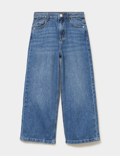 Jean large taille ajustable coton denim stone fille