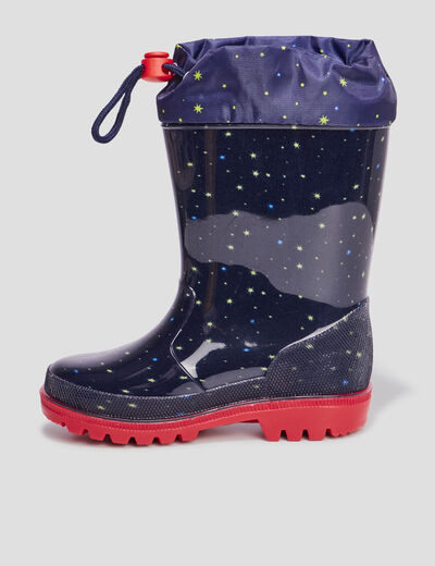 Bottes de pluie haut &agrave; coulisse bleu marine gar&ccedil;on
