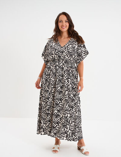Robe longue fluide manches 3/4 blanc femme grande taille