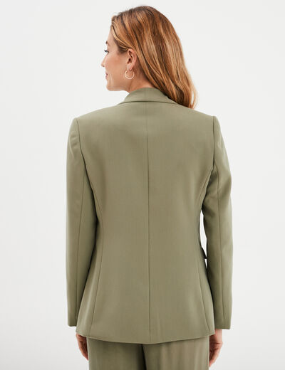 Veste blazer coupe droite col châle vert kaki femme