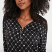 T-shirt col zippé manches 3/4 noir femme