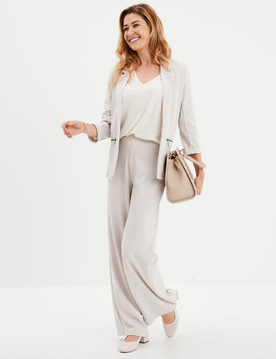 Pantalon large fluide gris clair femme