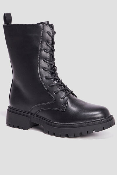 Boots à lacets zippées crantées noir femme
