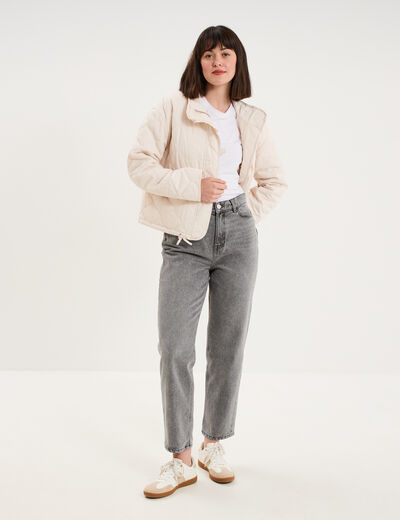 Jeans mom cropped taille haute denim gris clair femme