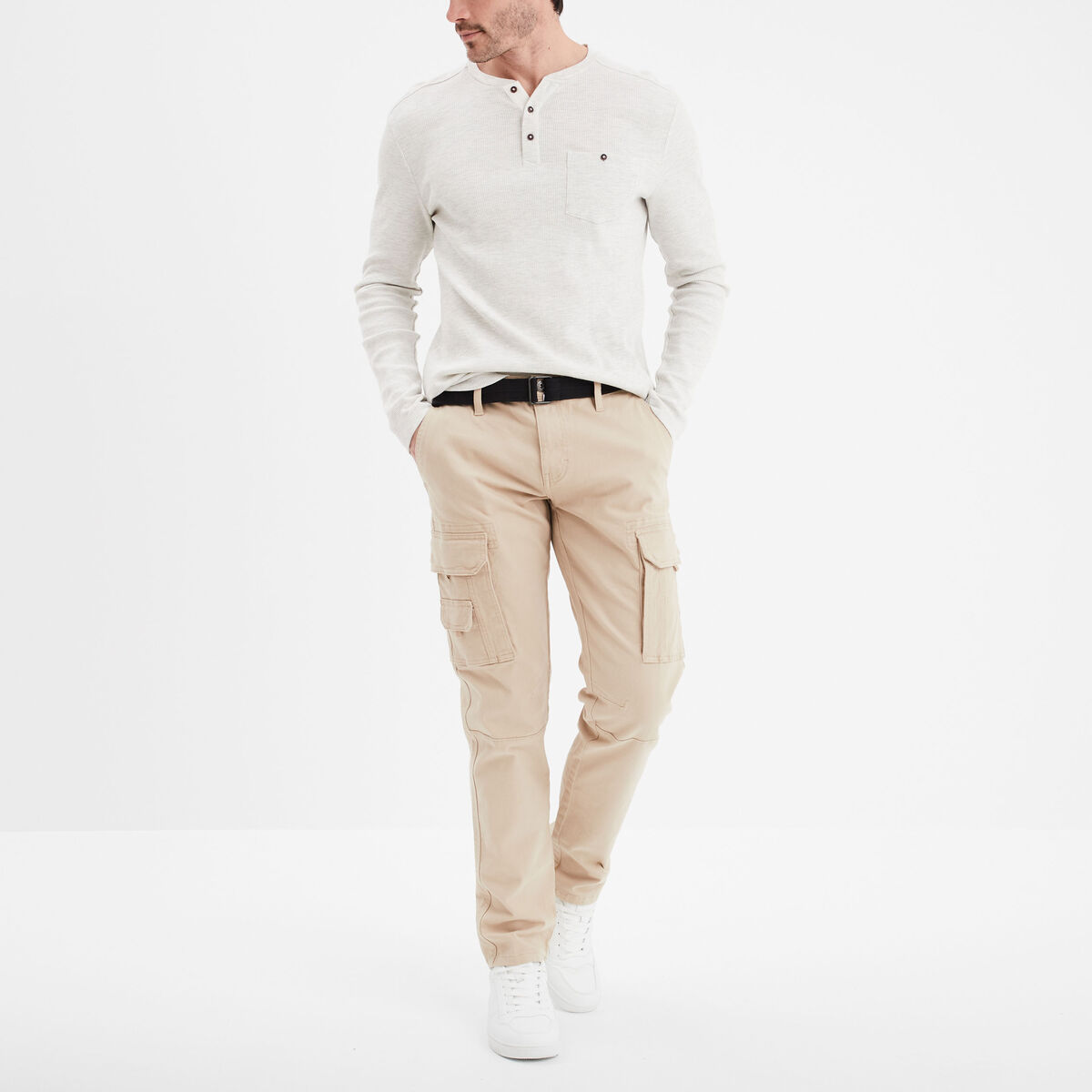 Pantalon cargo ceintur&eacute; Trappeur marron cognac homme
