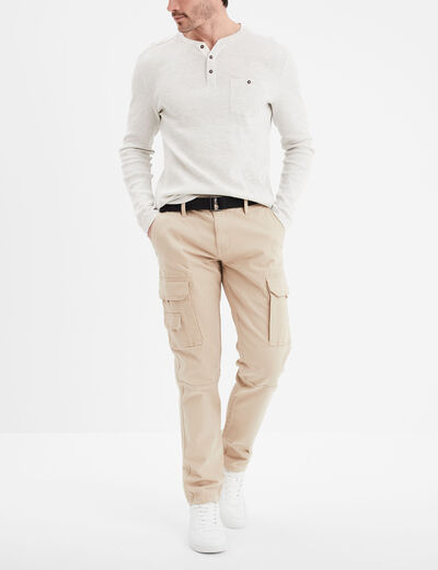 Pantalon cargo ceintur&eacute; Trappeur marron cognac homme