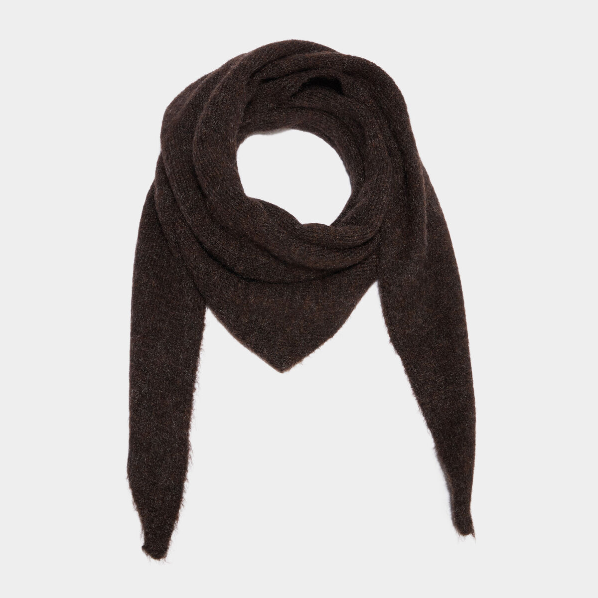 &Eacute;charpe triangulaire en maille douce marron fonc&eacute; femme