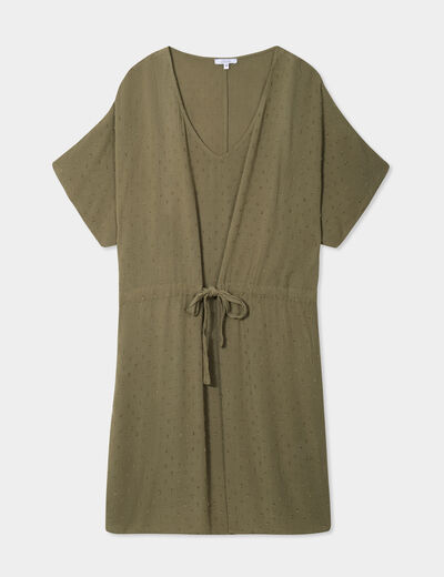 Robe plumetis cordon taille vert kaki femme grande taille
