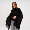 Poncho &agrave; franges ample noir femme