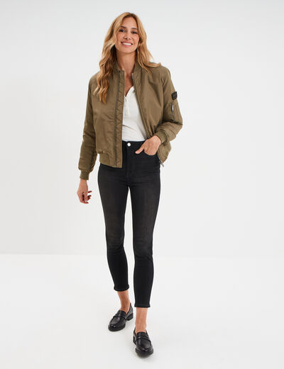 Blouson déperlant col teddy vert kaki femme