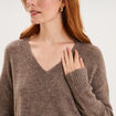 Pull col en V manches longues taupe femme