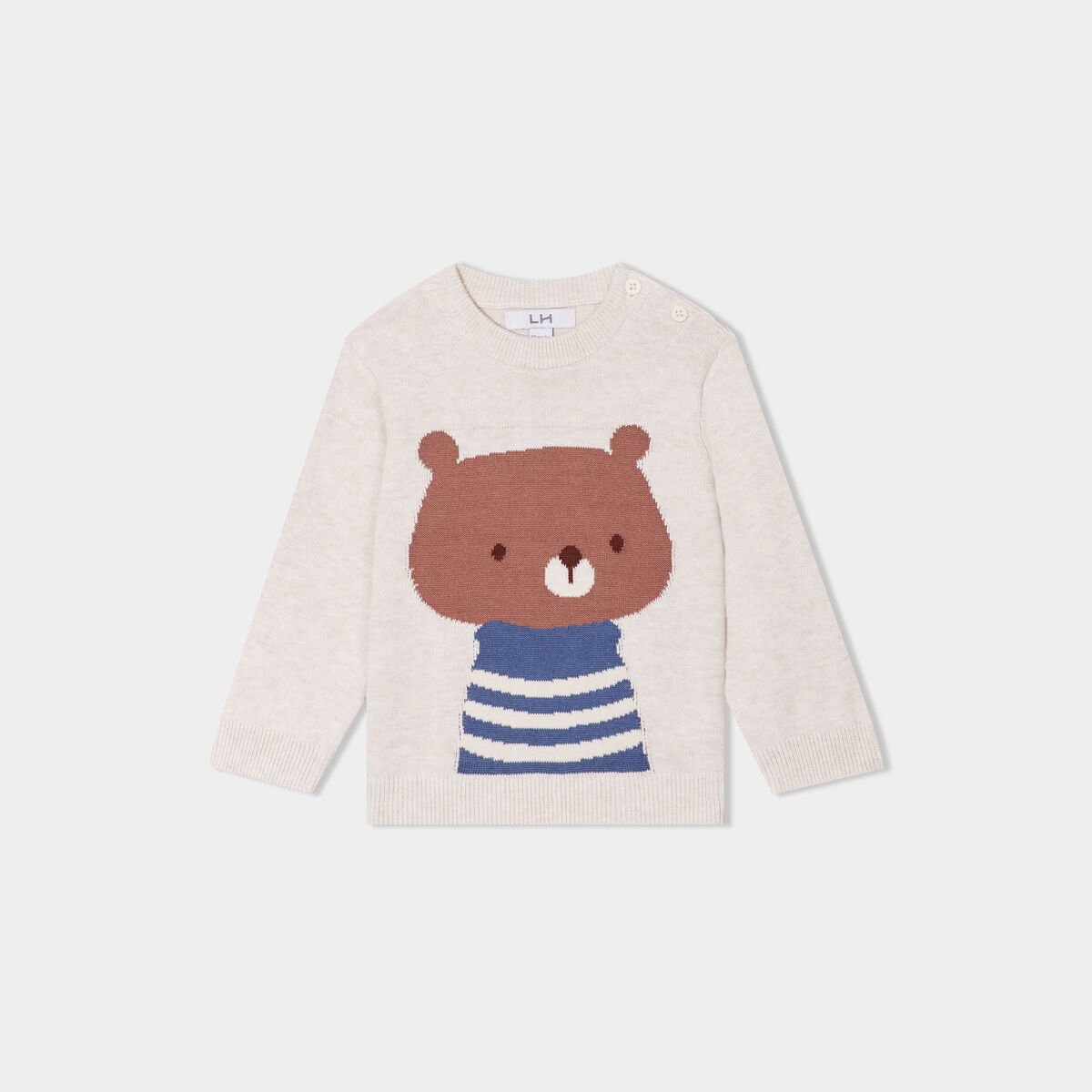 Pull col rond manches longues coton beige bébé garçon
