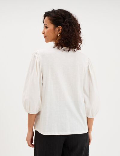 Blouse col tunisien brod&eacute; coton blanc femme