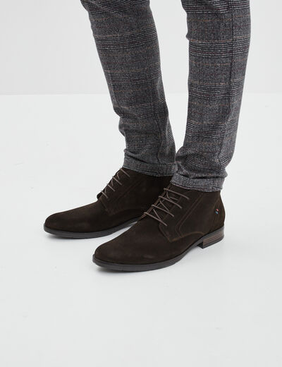 Boots à lacets en cuir marron homme