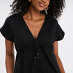 T-shirt dentelle col en V noeud noir femme