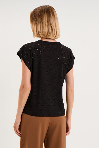 Top broderie anglaise nou&eacute; &agrave; la taille noir femme
