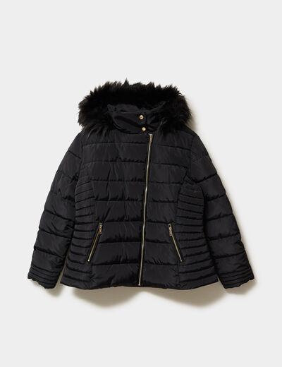 Doudoune d&eacute;perlante &agrave; capuche noir femme grande taille