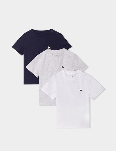 Lot de 3 t-shirts manches courtes coton blanc bébé garçon