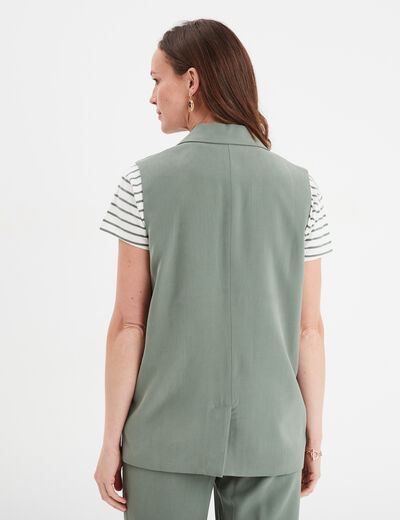 Veste blazer sans manches vert kaki femme
