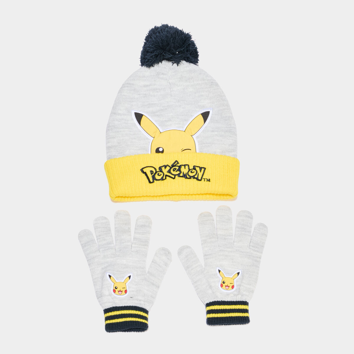 Ensemble bonnet et gants Pok&eacute;mon Pikachu gris gar&ccedil;on