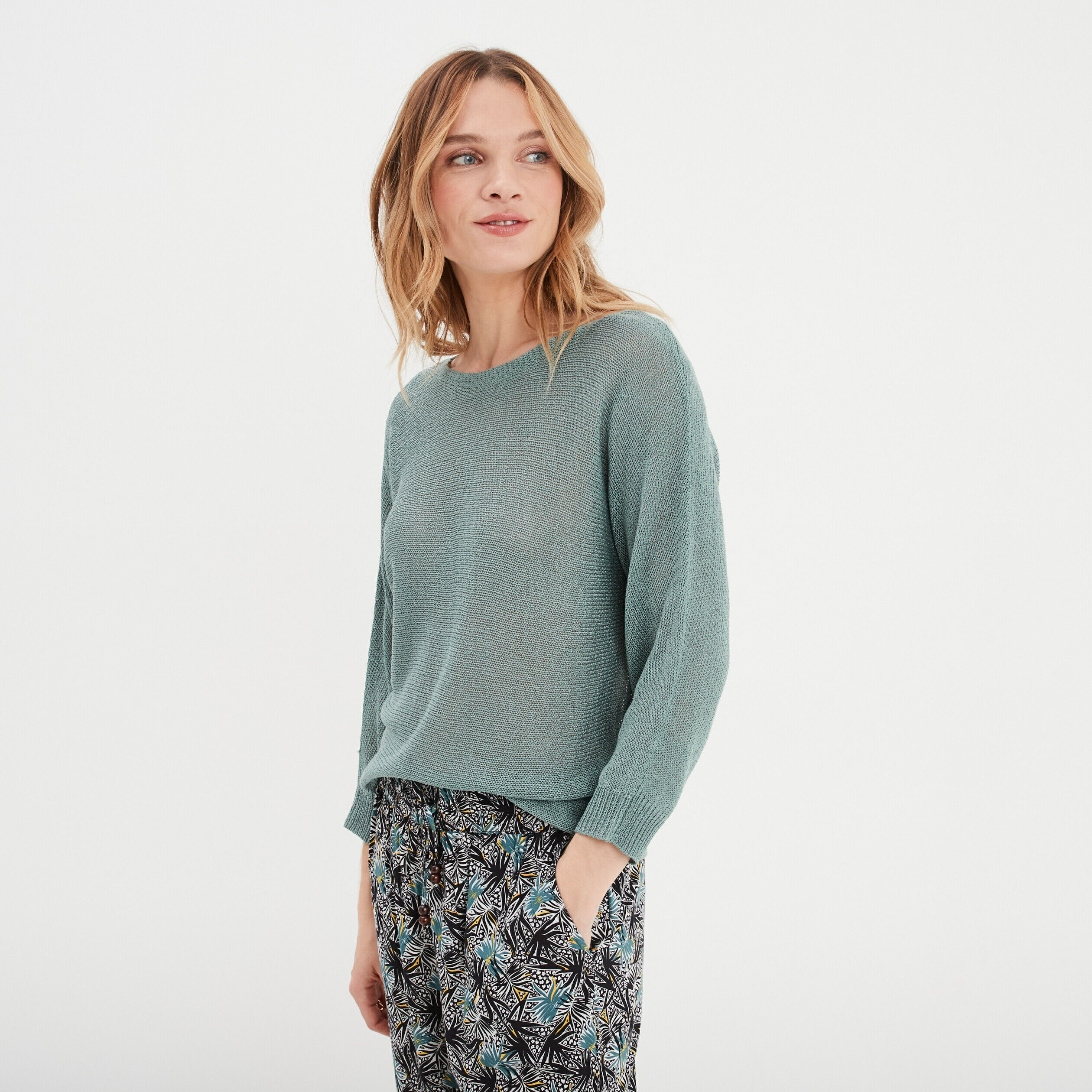 Pull manches longues bleu gris femme LH
