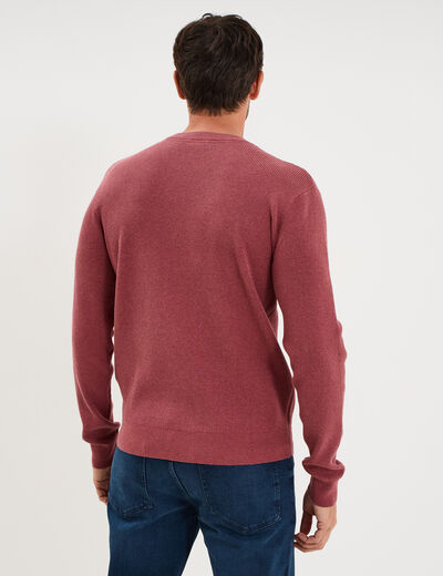 Pull en maille textur&eacute;e col rond vieux rose homme
