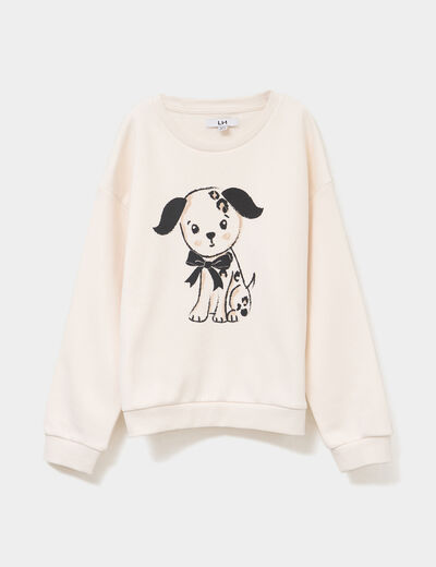 Sweat col rond manches longues creme fille