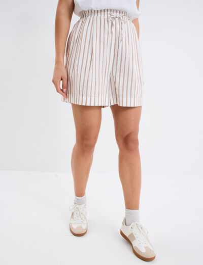 Short taille élastiquée coton blanc femme