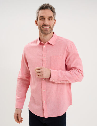 Chemise manches longues lin m&eacute;lang&eacute; rose fushia homme
