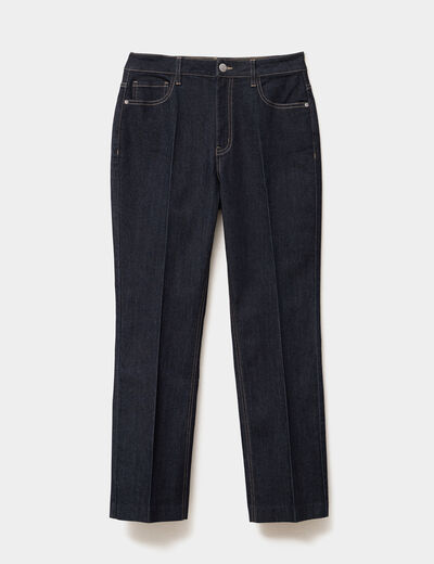 Jeans droit taille haute 5 poches denim brut femme